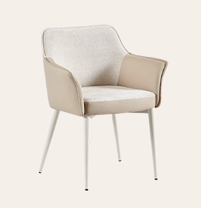 Cream Upholstered Dining Chair with Arms – Modern Leather & Metal Legs Design for Living Room & Kitchen