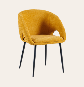 Contemporary Upholstered Dining Chair with Arms – Vibrant Yellow Fabric & Sleek Metal Legs | Modern Dining Room Seating