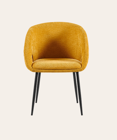 Contemporary Upholstered Dining Chair with Arms – Vibrant Yellow Fabric & Sleek Metal Legs | Modern Dining Room Seating
