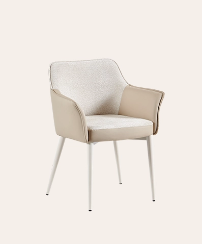 Cream Upholstered Dining Chair with Arms – Modern Leather & Metal Legs Design for Living Room & Kitchen