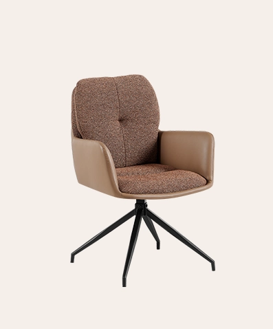 Contemporary Swivel Chair with Leather Arms – Multi-Purpose Upholstered Dining Chair for Bedroom, Kitchen or Workspace