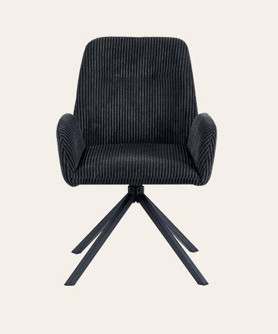 Dakota Swivel Upholstered Dining Chairs with Arms & Metal Legs – Black Multi-Room Kitchen, Living Room and Dining Room Seating