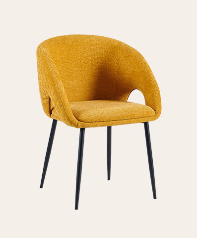 Contemporary Upholstered Dining Chair with Arms – Vibrant Yellow Fabric & Sleek Metal Legs | Modern Dining Room Seating
