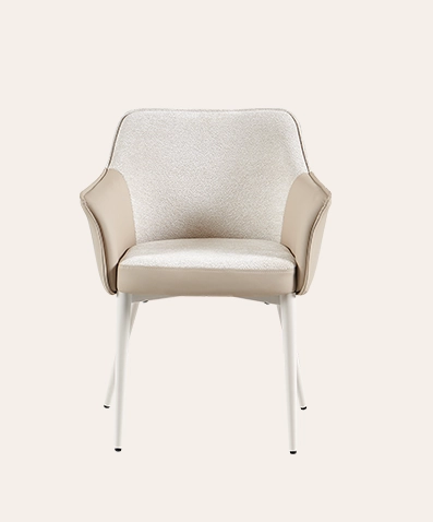 Cream Upholstered Dining Chair with Arms – Modern Leather & Metal Legs Design for Living Room & Kitchen