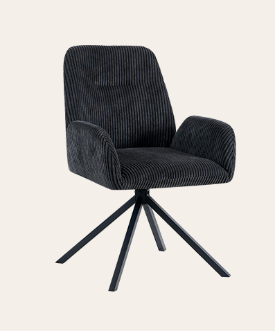 Dakota Swivel Upholstered Dining Chairs with Arms & Metal Legs – Black Multi-Room Kitchen, Living Room and Dining Room Seating