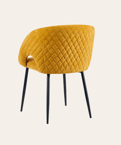 Contemporary Upholstered Dining Chair with Arms – Vibrant Yellow Fabric & Sleek Metal Legs | Modern Dining Room Seating