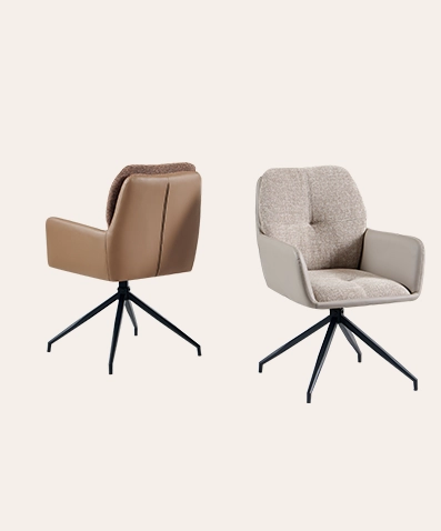 Contemporary Swivel Chair with Leather Arms – Multi-Purpose Upholstered Dining Chair for Bedroom, Kitchen or Workspace