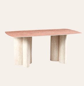 Aurel Contemporary Rectangular Dining Table - Red Travertine Surface with MDF Base for Modern Living Spaces