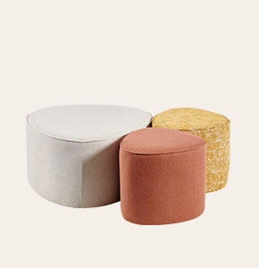 Fabric Round Ottoman Stool Set - Versatile Living Room/Bedroom/Office Seating in Red, Yellow & White (Sold Singly or as Collection)