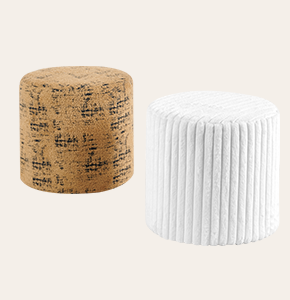 Round Fabric Upholstered Tate & Nuri Ottoman Stool for Living Room and Bedroom in Cream White & Brown