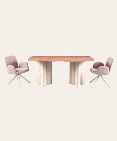 Aurel Contemporary Rectangular Dining Table – Red Travertine Surface with MDF Base for Modern Living Spaces