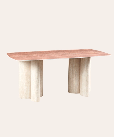 Aurel Contemporary Rectangular Dining Table – Red Travertine Surface with MDF Base for Modern Living Spaces