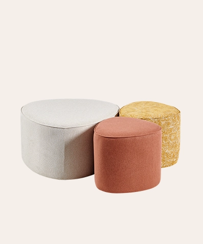 Fabric Round Ottoman Stool Set – Versatile Living Room/Bedroom/Office Seating in Red, Yellow & White (Sold Singly or as Collection)
