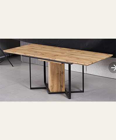 Venetta Modern Industrial Dining Table | Rectangular MDF Top & Black Metal Legs for Kitchen, Dining & Living Rooms