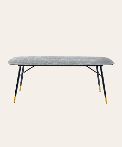 Gisil Black Stone-Gold Rectangular Dining Table – Sintered Stone Top & Metal Legs for Modern Kitchens