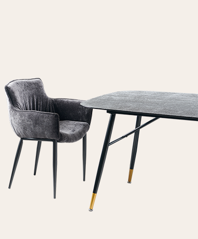 Gisil Black Stone-Gold Rectangular Dining Table – Sintered Stone Top & Metal Legs for Modern Kitchens