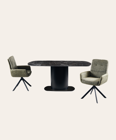 Brin Modern Dining Table | Sintered Stone Top & MDF Base | Dark Rectangular Kitchen Table