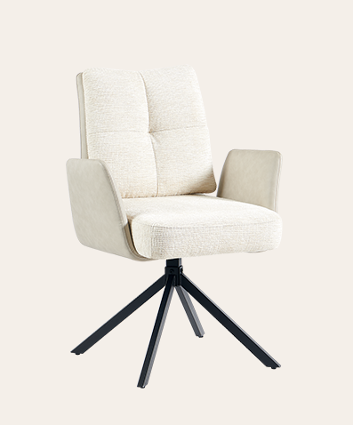 Ziro Leather&Fabric Upholstered Swivel Dining Chair – Armrests & Sleek Metal Legs for Modern Dining Rooms