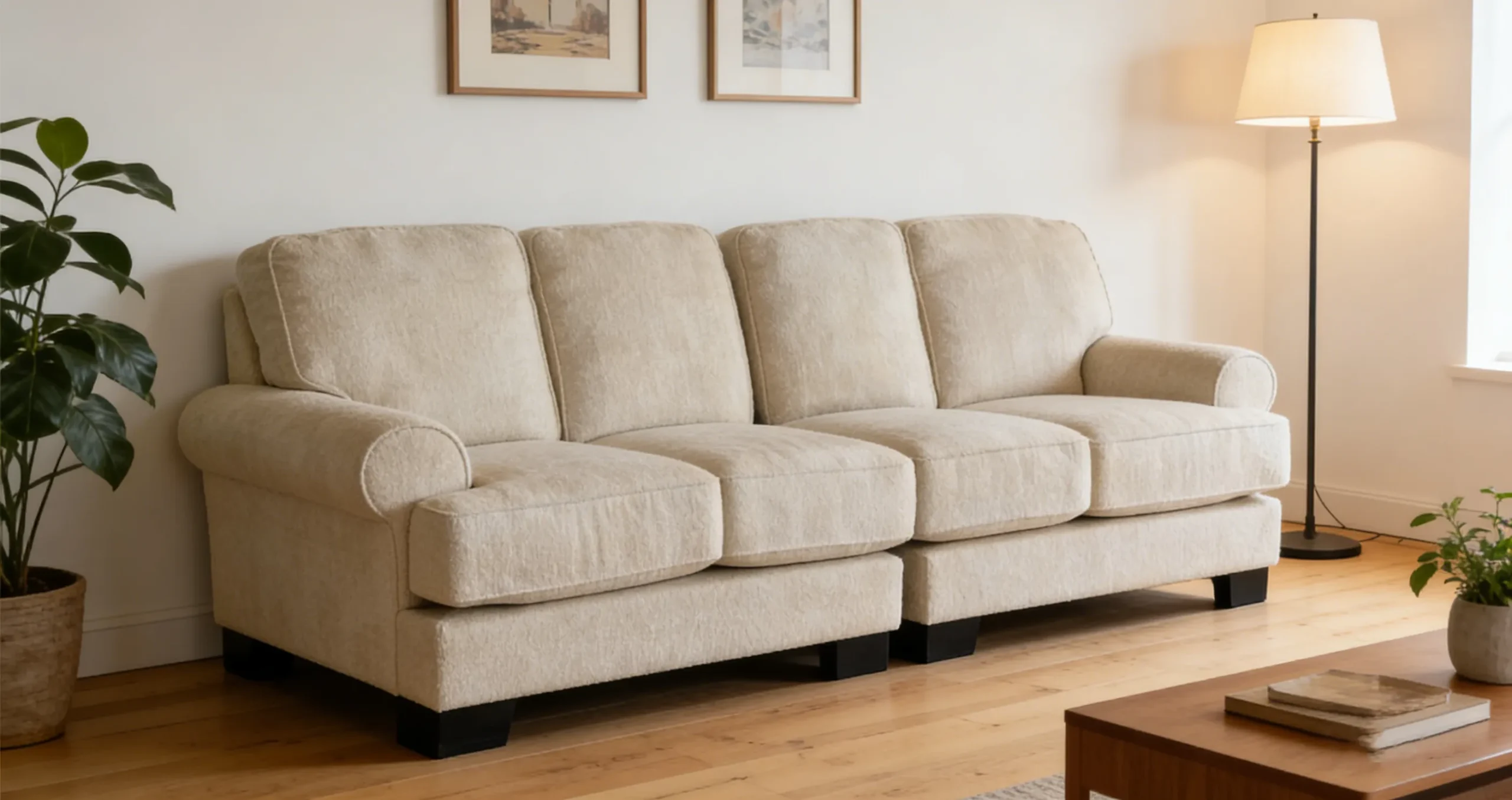 High-quality upholstered 3-seater KD sofa with solid wood legs from Forest Furniture